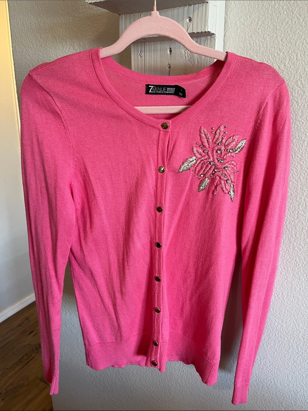 7th Avenue NY& Company Pink Embellished Button-Front cardigan